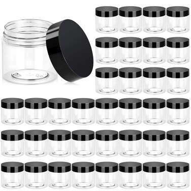 Eternal Moment 36 Pack 2 OZ Plastic Jars Round Clear Cosmetic Container Jars with Lids Plastic Slime Jars for Lotion Cream Ointments Makeup Eye shadow Rhinestone Samples Pot Travel Storage