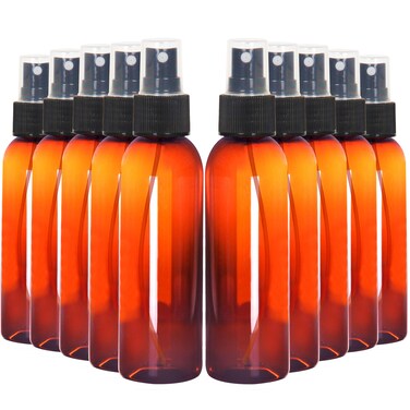 Youngever 10 Pack Plastic Spray Bottles 4 Ounce Refillable Plastic Spray Bottles with Lids Empty Fine Mist Plastic Mini Travel Bottles Amber