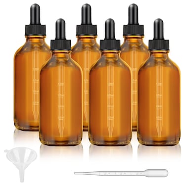 Bumobum 6 Pack 4 oz Dark Amber Dropper Bottles with Measured Dropper Glass Eye Dropper Bottle for Essential Oils with Funnel Labels  Pipette Droppers for Oils Unbreakable Plastic Eye Dropper
