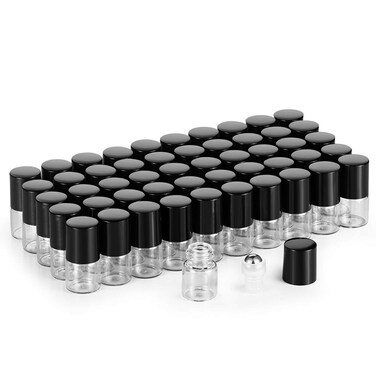 50 Pack 1ml Clear Glass Sample Vials For Essential OilsEmpty Glass Roller Bottle With Stainless Steel Roller Ball 14 Dram Glass Vials Perfume Roll On containerFunnelOpenerDropper Included