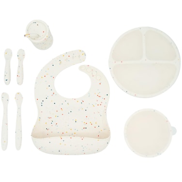 WeeSprout Baby Led Weaning Bundle Silicone Suction Bowl Spoons Bib  Cup Develops Self Feeding Skills Dishwasher Safe Confetti
