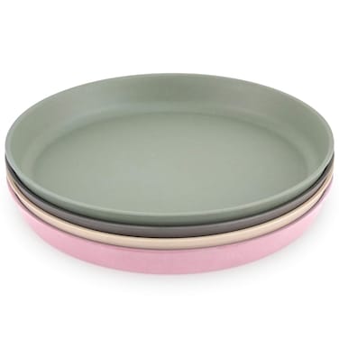 WeeSprout Bamboo Toddler Plates  4 pc Set 8 x 8 x 1 Best Organic Dinnerware Plate Pack for Children for Big Kids and Baby Dishwasher Friendly