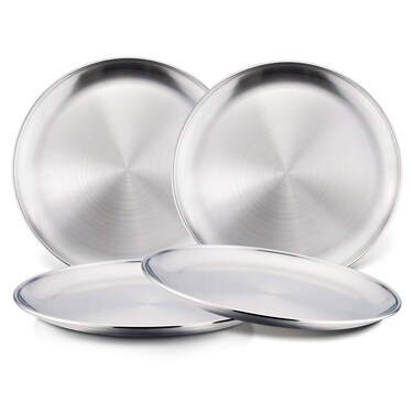 HaWare Toddlers Kids 188 Stainless Steel Plates Durable Metal 304 Feeding 8in Dishes for ServingSnackCamping No Plastic and Dishwasher Safe  4 Pack