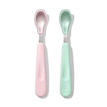 OXO Tot Feeding Spoon Set with Soft Silicone  Opal and Blossom