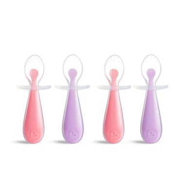 Munchkin Silicone Scoop Trainer Spoons with Choke Guard for Baby Led Weaning 4 Count PinkPurple