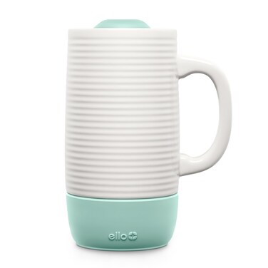 Ello Jane Ceramic Travel Mug with Handle SplashResistant Slider Lid and Built in Coaster Perfect for Coffee and Tea BPA Free Dishwasher Safe Yucca 18oz