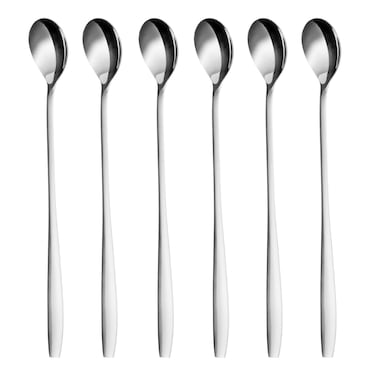 GRWE Latte Macchiato Spoon Set 6 Pieces 22 cm Long Spoon for Cocktails and Desserts Polished Stainless Steel Dishwasher Safe