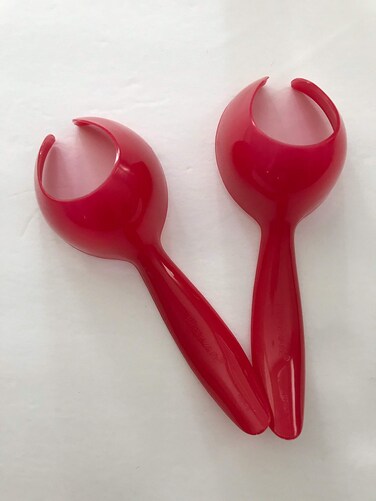 Tupperware New Gadget Egg Holder Scoop Spoon Red Set