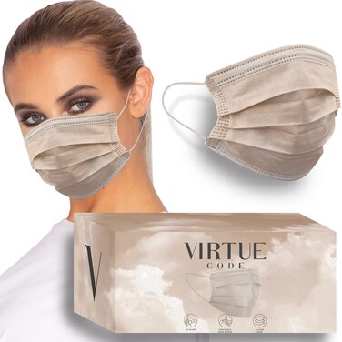 VIRTUE CODE On The Go Curved Face Masks  Soft 3 Ply Comfort 50 Disposable Face Masks