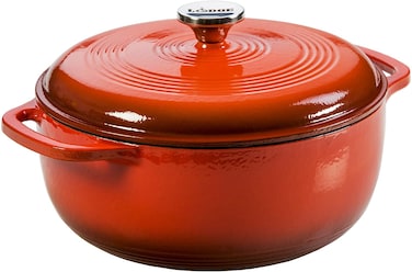 Lodge 75 Quart Enameled Cast Iron Dutch Oven with Lid  Dual Handles  Oven Safe up to 500 F or on Stovetop  Use to Marinate Cook Bake Refrigerate and Serve  Poppy