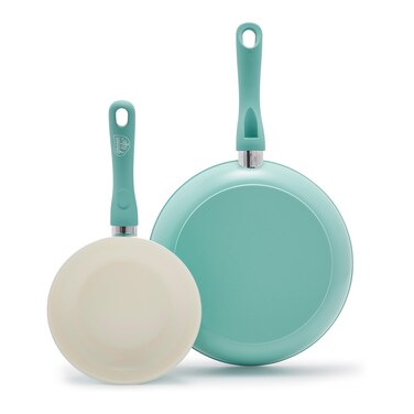 GreenLife Soft Grip Healthy Ceramic Nonstick 7 and 10 Frying Pan Skillet Set PFASFree Dishwasher Safe Turquoise