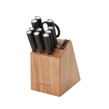 KitchenAid Classic 12 Piece Knife Block Set with Built in Knife Sharpener High Carbon Japanese Stainless Steel Kitchen Knives Sharp Kitchen Knife Set with Block Rubberwood