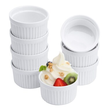 GPYG Porcelain Ramekins 4OZSet of 8 Souffle Dishes Oven Safe Ramekin Bowls Serving For Creme Brulee Custard Pudding Mini Desserts Jam Dips Sauces Ramekins For Baking