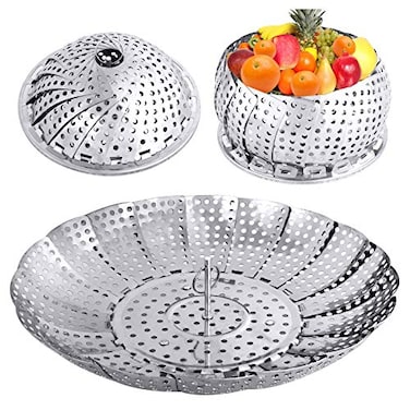YLYL Veggie Vegetable Steamer Basket Folding Steaming Basket Metal Stainless Steel Steamer Basket Insert Collapsible Steamer Baskets for Cooking Food Expandable Fit Various Size Pot59 to 98