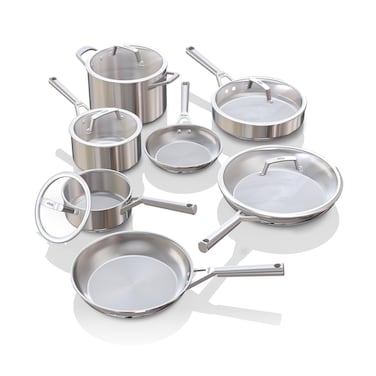 Ninja C99012 EverClad CommercialGrade Stainless Steel Cookware Set TriPly Pots And Pans Oven Safe to 600F PFAS Safe All Stovetops  Induction Compatible Stainless 1025 12Piece