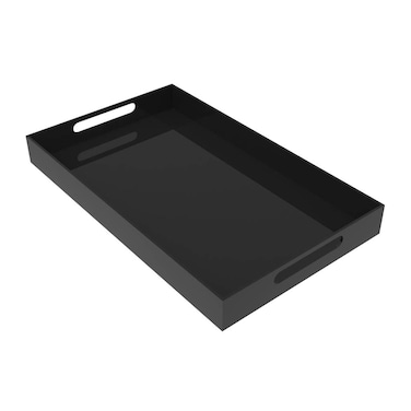 Vale Arbor Large Black  BLACK SERVING TRAY  50cm Large Acrylic Tray for Coffee Table Breakfast Tea Food Butler  Decorative Display Countertop Kitchen Vanity Serve Tray with Handles by