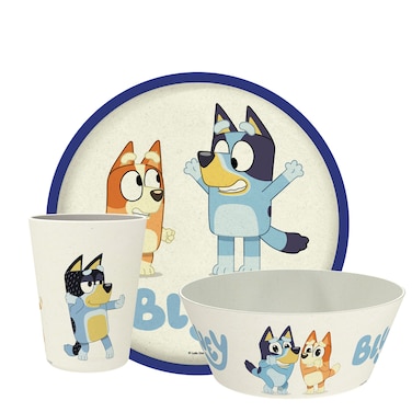 Zak Designs Bluey Kids Dinnerware Set 3 Pieces Durable and Sustainable Melamine Bamboo Plate Bowl and Tumbler are Perfect For Dinner Time With Family Bluey Bingo Bandit Chilli