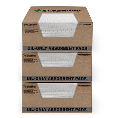 FlashDry Oil Absorbent Pads  High Absorbency of OilBased Liquids WaterRepellent TearResistant Premium Mats Ideal for Garage Driveway Automotive Marine Use 175 x 135 300 Pads in Total
