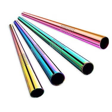 ALINK 6Pack Stainless Steel Metal Boba Straws Extra Wide Colored Reusable Smoothie Straws with Cleaning Brush  Carrying Case