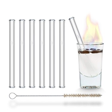 HALM Glass Straws  6 Reusable 4 Inch Short Drinking Straws  PlasticFree Cleaning Brush Perfect for B52 and Shot Glasses or Blowing Tubes  Paraphernalia  Dishwasher Safe  EcoFriendly  Straight