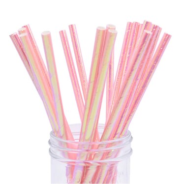 NC NC NC NC NC NC NC NC Iridescent Pink Paper Straws Disposable Biodegradable Paper Straws Bluk  Pink Drinking Straws for Birthday Party and Baby Shower 100 Count