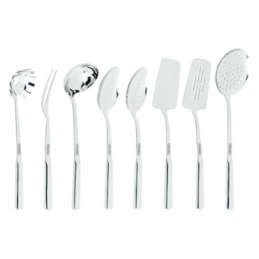Viking Culinary 304 Stainless Steel Kitchen Utensil Set 8 Piece Ergonomic StayCool Hollow Handles Dishwasher Safe Silver