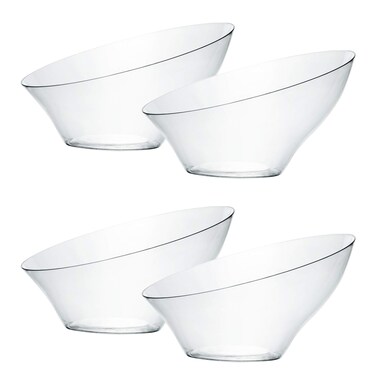 PLASTICPRO Disposable Angled Plastic Bowls Round Small Serving Bowl Elegant for Partys Snack or Salad Bowl Clear Pack of 8