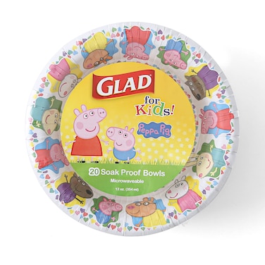 Glad for Kids 12 oz Peppa Pig Friends Paper Bowls 20 Ct  Disposable Paper Bowls  Kids Bowls for Everyday Use  Disposable Bowls with Fun Kids Prints Peppa Pig and Friends