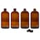 Cornucopia Brands 32Ounce Amber Kombucha Growler Bottles 4Pack 1 Quart Boston Round Glass Bottles w 6 Polycone Phenolic Lids for Home Brewing