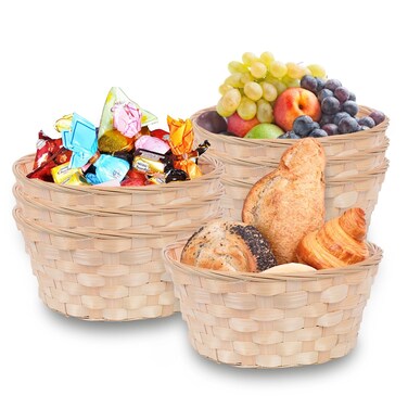 6 Pack Round Bamboo Basket 8 Display Small Gift Baskets Fruit Storage Bulk Baskets Natural Wicker Basket for Food Serving Handmade Woven Basket for Kitchen Restaurant Picnic Christmas 6 Pcs