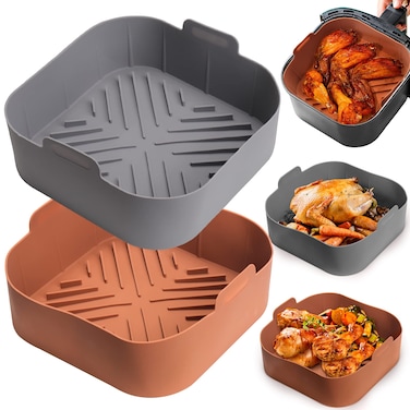 Palksky Silicone air fryer basket liners square  2pcs reusable air fryer silicone pots for food safe air fryers oven accessories81 inch