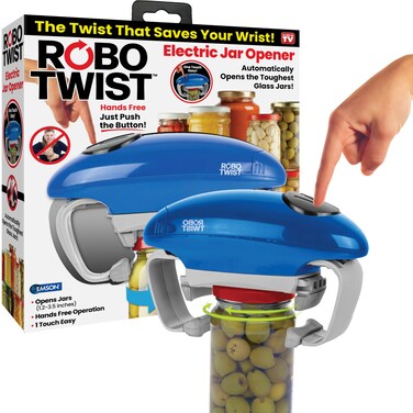 Robotwist Jar Opener Automatic Jar Opener Deluxe Model with Improved Torque Robo Twist Kitchen Gadgets for Home Electric Handsfree Easy Jar Opener  Works on All Jar Sizes As Seen on TV Blue