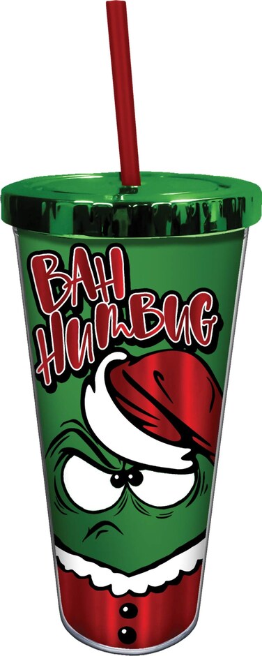 Spoontiques Bah Humbug Foil Cup wStraw 20 ounces Green