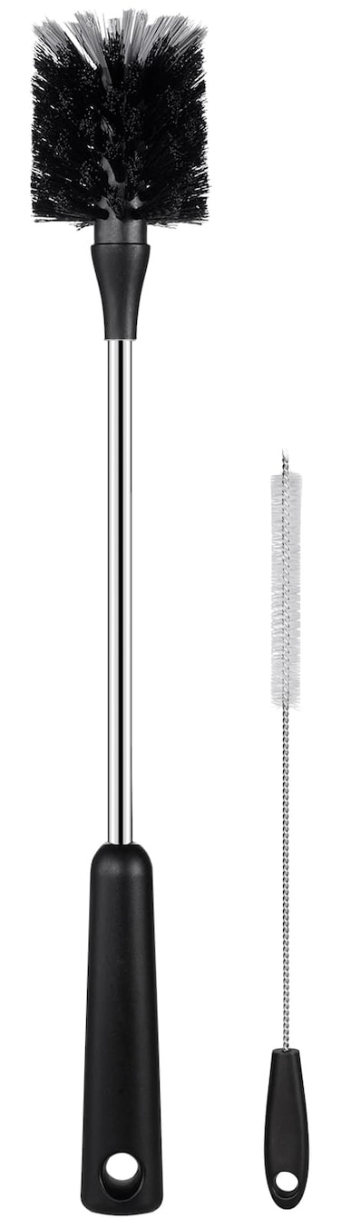 Water Bottle Brush with Straw Cleaner 15 Inches Stainless Steel Handle Baby Bottle Brush Cleaner Kitchen Scrub Cleaning Brushes for Cup Wine Glasses Coffee Mugs Tumblers Wine Decanters Black