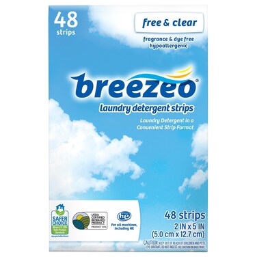 Breezeo Laundry Detergent Strips 48 strips  Free  Clear  More Convenient than Pods Pacs Liquids or Powders  Great for Home Dorm Travel Camping  HandWashing