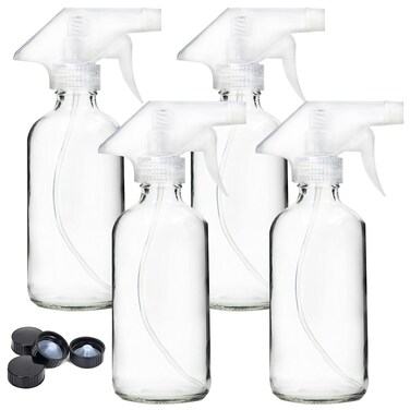 Youngever 4 Pack Empty Glass Spray Bottle 8 Ounce Clear Glass Spray Bottle for Essential Oils with Extra Durable Trigger Sprayers