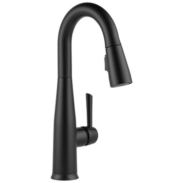 DELTA FAUCET Essa Matte Black Bar Faucet With Pull Down Sprayer Black Bar Sink Faucet Single Hole Wet Bar Faucets Single Hole Prep Sink Faucet Black Kitchen Faucet Matte Black 9913BlDst