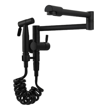 Tecmolog Brass Kitchen Faucet with Side Sprayer Single Handle Wall Mount Pot Filler Faucet Black 360 Rotate Kitchen Tap CT169B