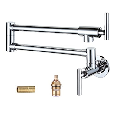 WOWOW Pot Filler Faucet Chrome Commercial Wall Mount Stove Faucet Brass Pot Filler Folding Faucet Over Stove Kitchen Pot Faucet with Double Joint Swing Arms