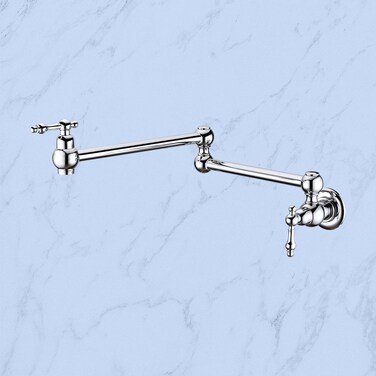 Vacolitel Pot Filler Wall Mount Folding Stretchable Kitchen Restaurant Faucet Brass Pot Filler Double Joint Swing Arm Two Handles Chrome