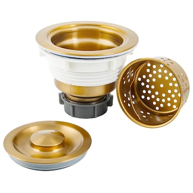 LQS Kitchen Sink Drain Strainer Assembly Sink Drain 304 Stainless Steel with Removable Deep Waste Basket and Sealing Lid 312inch Golden