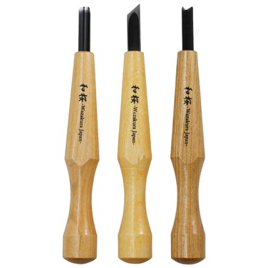 Wazakura 3PCS Bonsai Chisel Kit with Round Gouge Single Bevel Skewed and VParting Tool Hand Carving Tool Set for Jin Shari Making Woodworking Knife Pack 3PCS Bonsai Chisel Kit