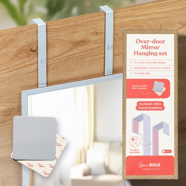 Home in Bold White OverTheDoor Mirror Hanger with Hanger Lips and with Protective EVA Lining  Over The Door Mirror Hooks for Perfect Height  Fit  Set of 2 Mirror Brackets