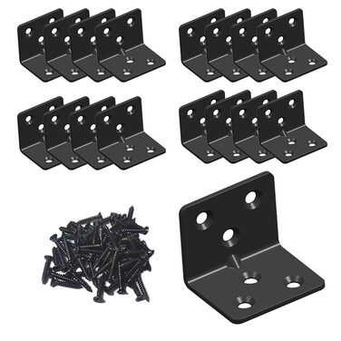 Aufuga Black Stainless Steel Shelf BracketJoint Right Angle BracketL Shape Heavy Duty Metal Corner Brace Shelf Supporter 16 Pcs 15x118x118x006