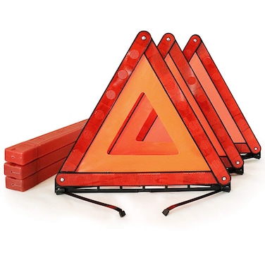 Funlove Foldable Warning Triangles Road Safety Triangle Kit 3 Pack of Reflective Triangle Sign with Storage Case DOT Approved