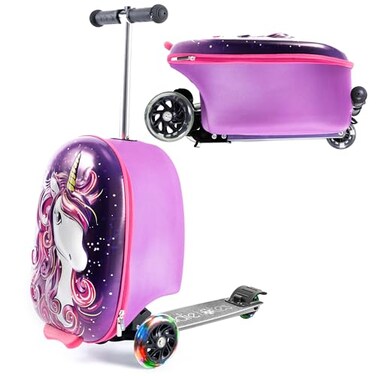KIDDIETOTES Kiddie Totes 19 Hardshell Carryon Scooter Suitcase  Light Up LED Wheels  Unicorn