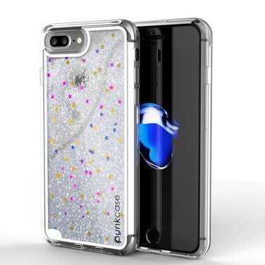 iPhone 7 Plus Case Punkcase Liquid Series Protective Dual Layer Floating Glitter Cover with lots of Bling  Sparkle  03mm Tempered Glass Screen Protector for Apple iPhone 7s Plus silver