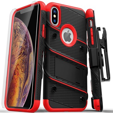 ZIZO Bolt Series for iPhone Xs Max case Military Grade Drop d with Tempered Glass Screen Protector Holster Kickstand Black RED