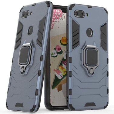 MaiJin Compatible with Xiaomi Mi 8 Lite Case Metal Ring Grip Kickstand Shockproof Hard Bumper Shell Works with Magnetic Car Mount Dual Layer Rugged Cover for Xiaomi Mi8 Lite Navy Blue