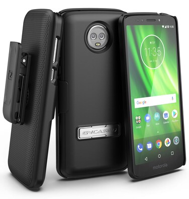 Encased Moto G6 Case with Belt Clip Holster  Rubberized Slim Combo Cover with Reinforced Metal Kickstand  Slimline Series for Motorola MotoG6 Phone Smooth Black